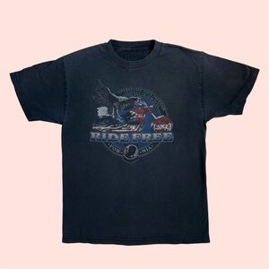 Y2K Ride Free Motorcycle Graphic Tee Distressed Faded Small